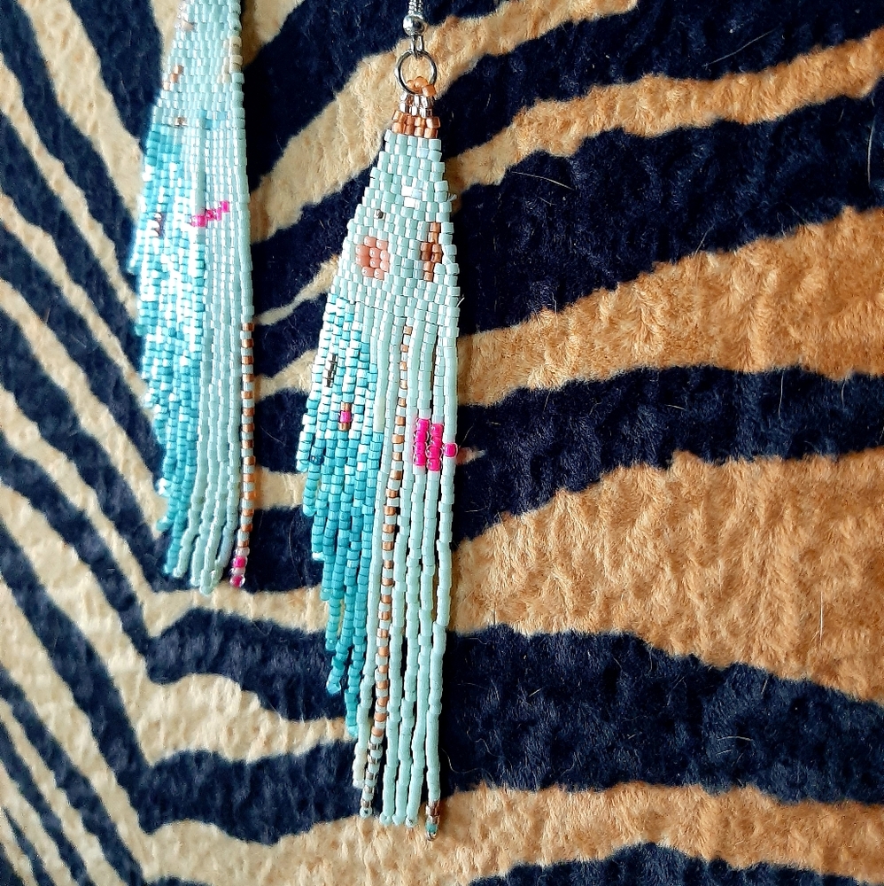 Picasso Style Fringe Seed Bead Earrings - Picture 2 of 5